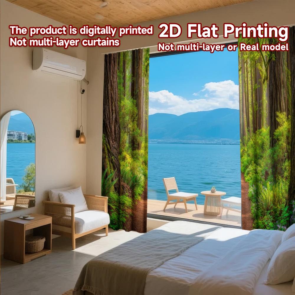 2D FLAT PRINTING 2pcs Curtains (Without Rod) Forest Pathway Serenity Holiday Valentine is day Printed Curtains Fabric Curtains