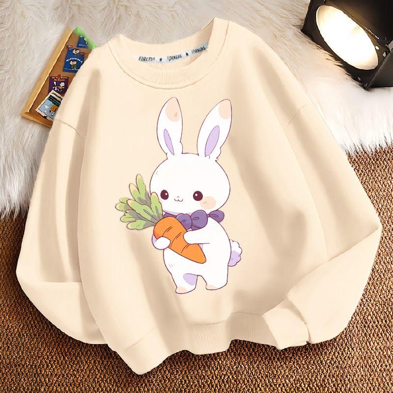 Niedlicher kleiner Hase Rundhals-Hoodie für Kinder, modisches langärmeliges Freizeit-Oberteil für Jungen und Mädchen im Frühling und Herbst