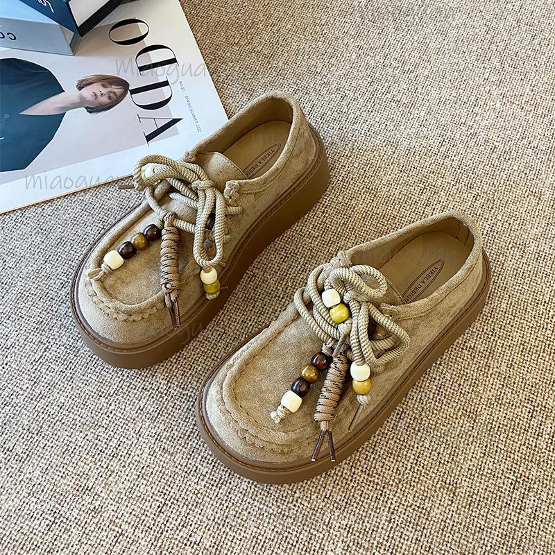 Fashion Women's Casual Thick Bottom Shoes Outdoor Wear Wide Foot Half Slippers Retro Toe Covering Comfortable Footwear Lace Up for Women