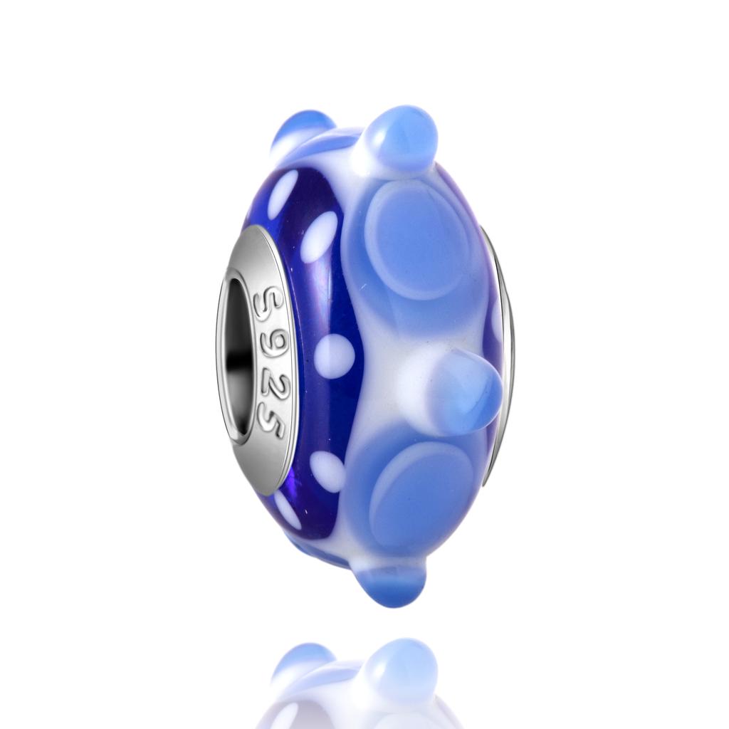 Murano Glass Collection Copper MultiColor Blue Bump Charm Fits Bracelets Women Exquisite Jewellery Accessories Gifts
