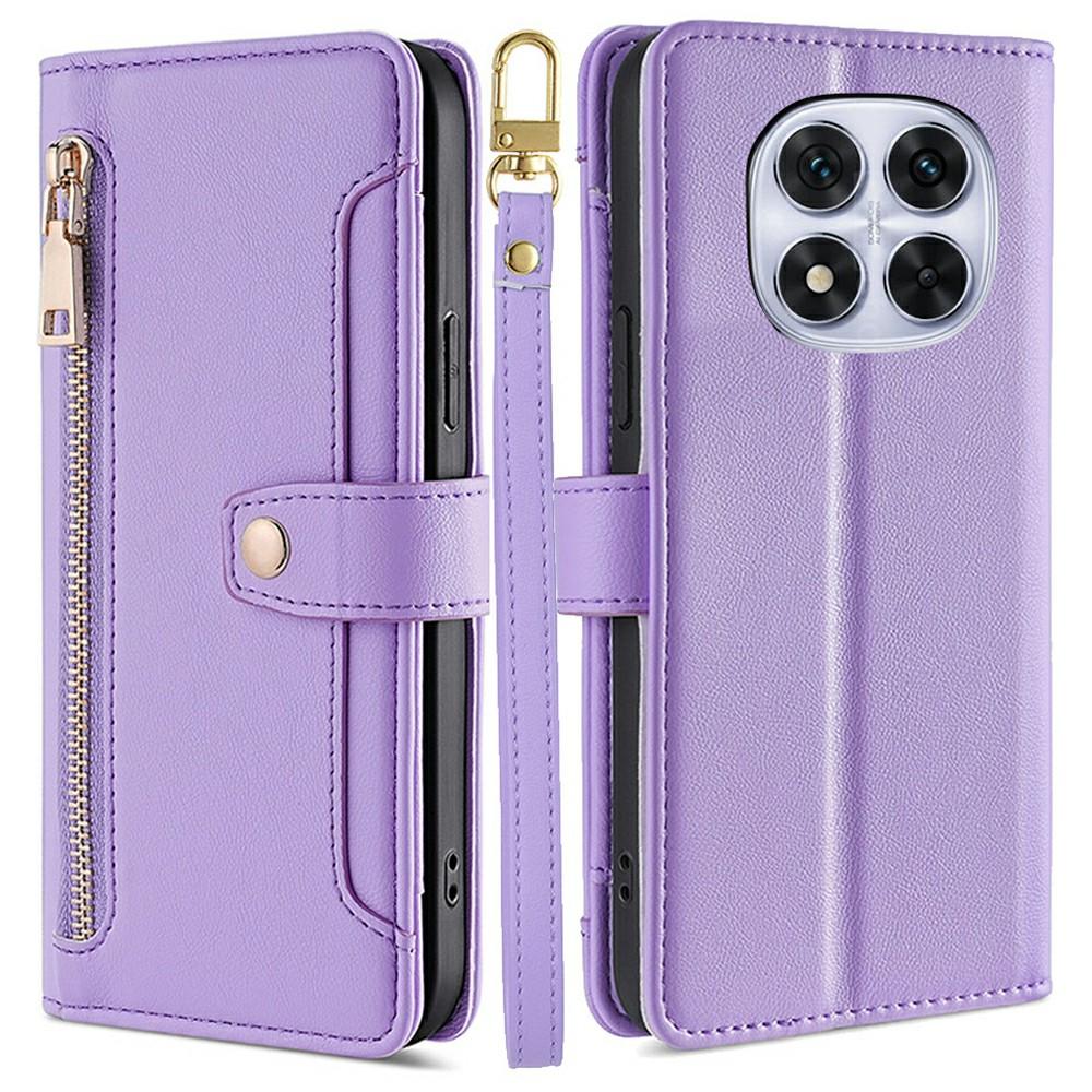 Kožené pouzdro pro Xiaomi Redmi Note 14 Pro 5G/Note 14 Pro+ 5G/Poco X7 5G Kapsa na zip Peněženka Kryt na telefon se 2 popruhy