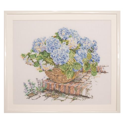 Thea Gouverneur Cross Stitch Kit, Blue Hydrangea, White Aida, 16-Count, Adult, 2046A