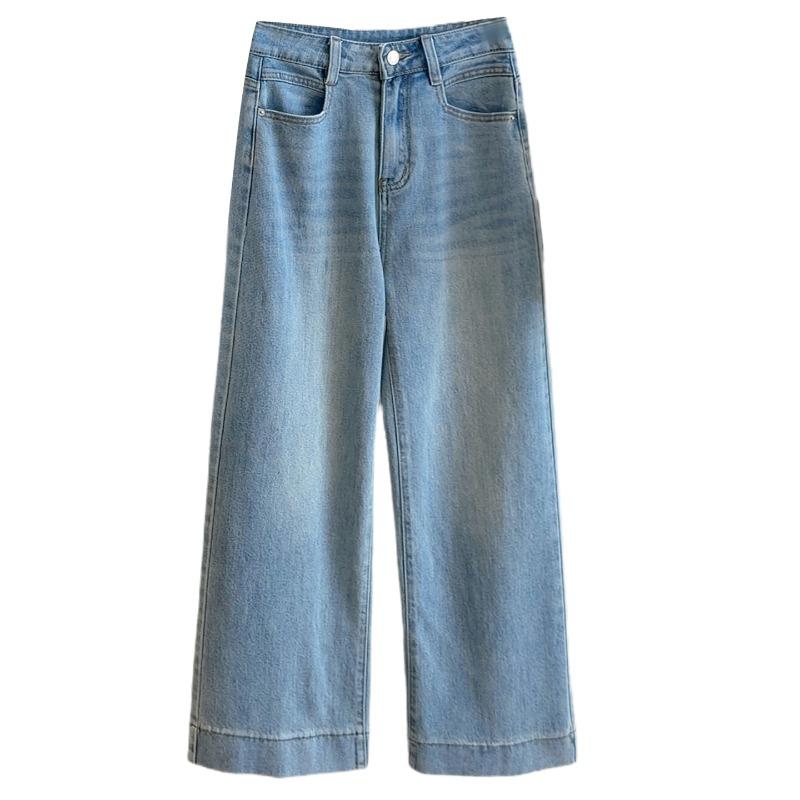 Small nine-point straight wide-brimmed jeans for women, spring new high-waisted and thin versatile narrow wide-leg pants