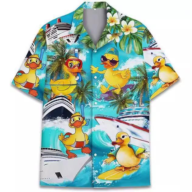 1D digital printing men's lapel short-sleeved shirt hot casual European and American thin breathable and quick-drying