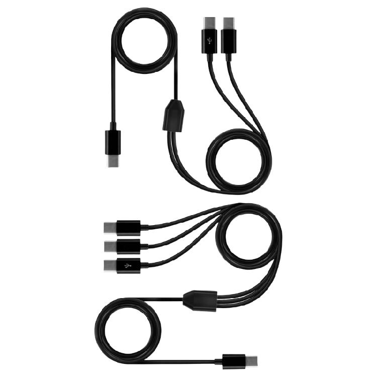 Portable Type C Adapter Cord Male to 2xMale or 3xMale Splitter Cable Wire for Various Charging and Data Sync Black