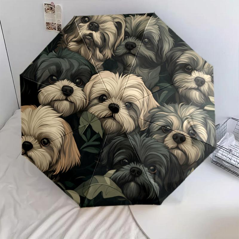 

Shih Tzu and Fallen Leaves pattern, automatic folding umbrella, portable and foldable design, 8 ribs, a Christmas or birthday gift.
