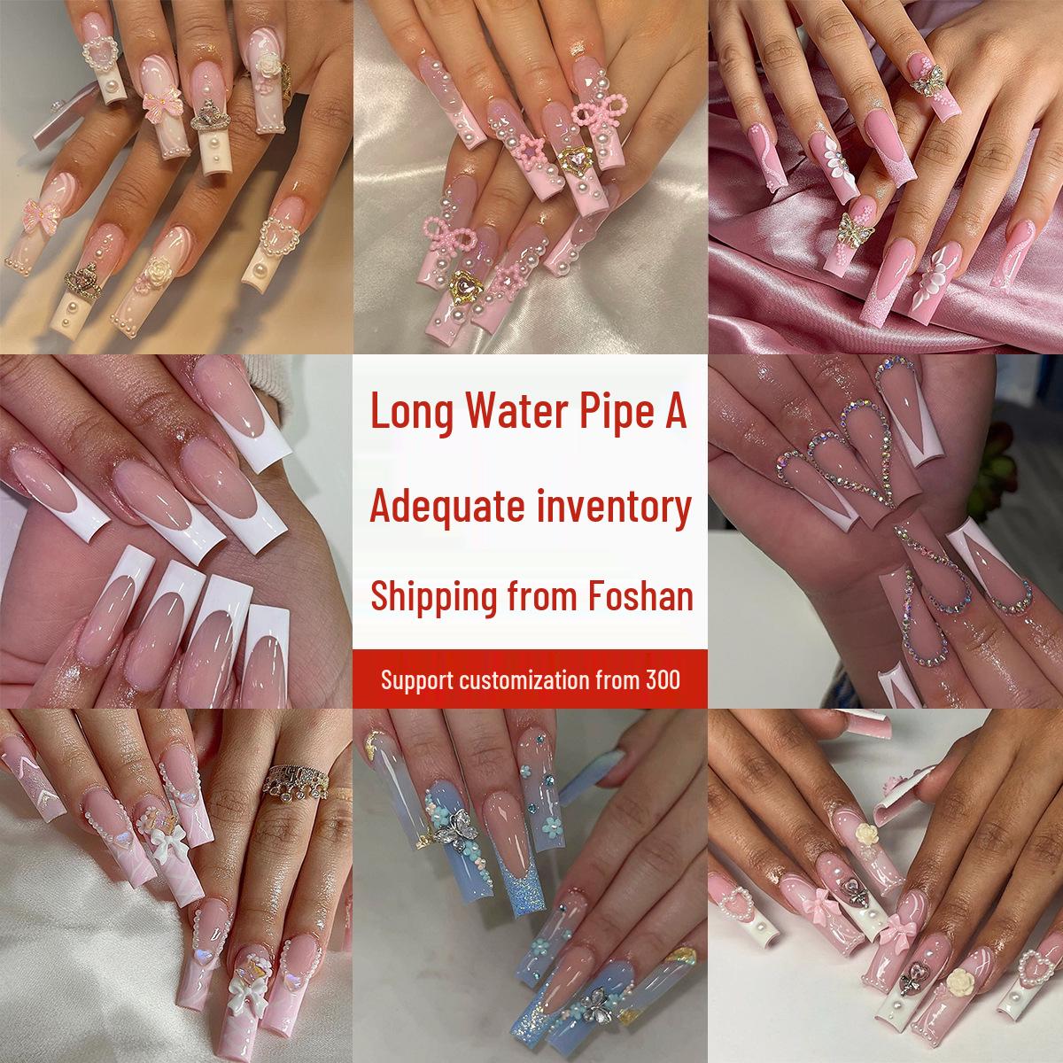 

Fairy Wand Extra Long Pink Bow Water Pipe Nail Art Tips & Wearable Nail Patches