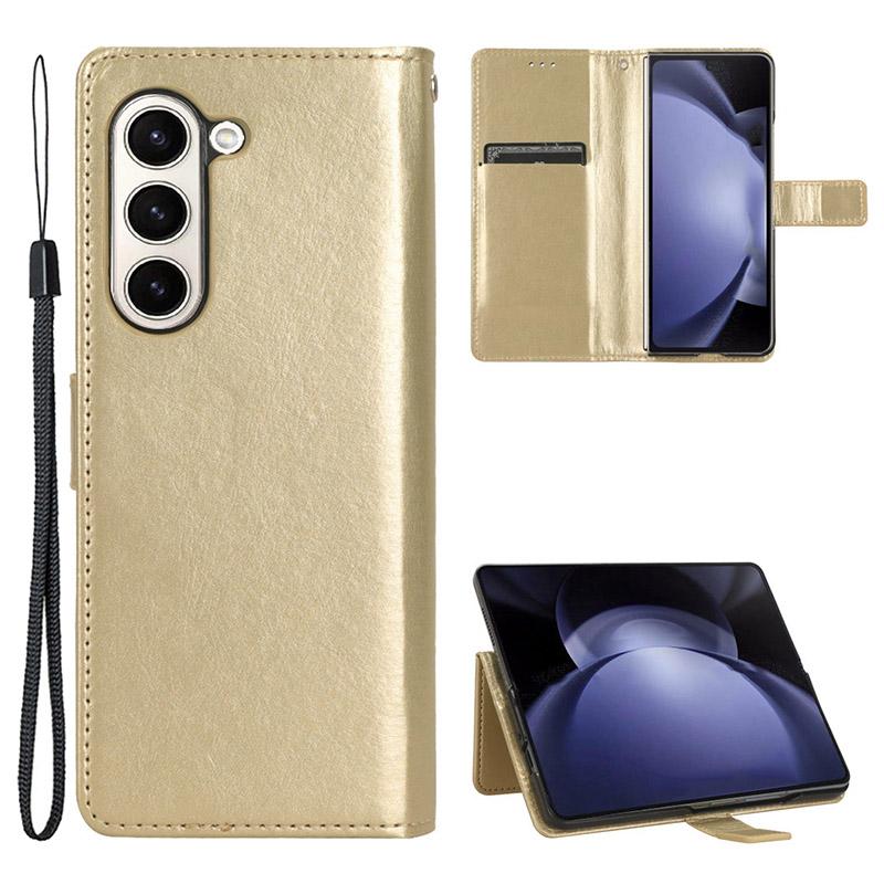 

Чехол для Samsung Galaxy Z Fold6 5G, кожаный чехол для складного телефона с текстурой Crazy Horse Gold