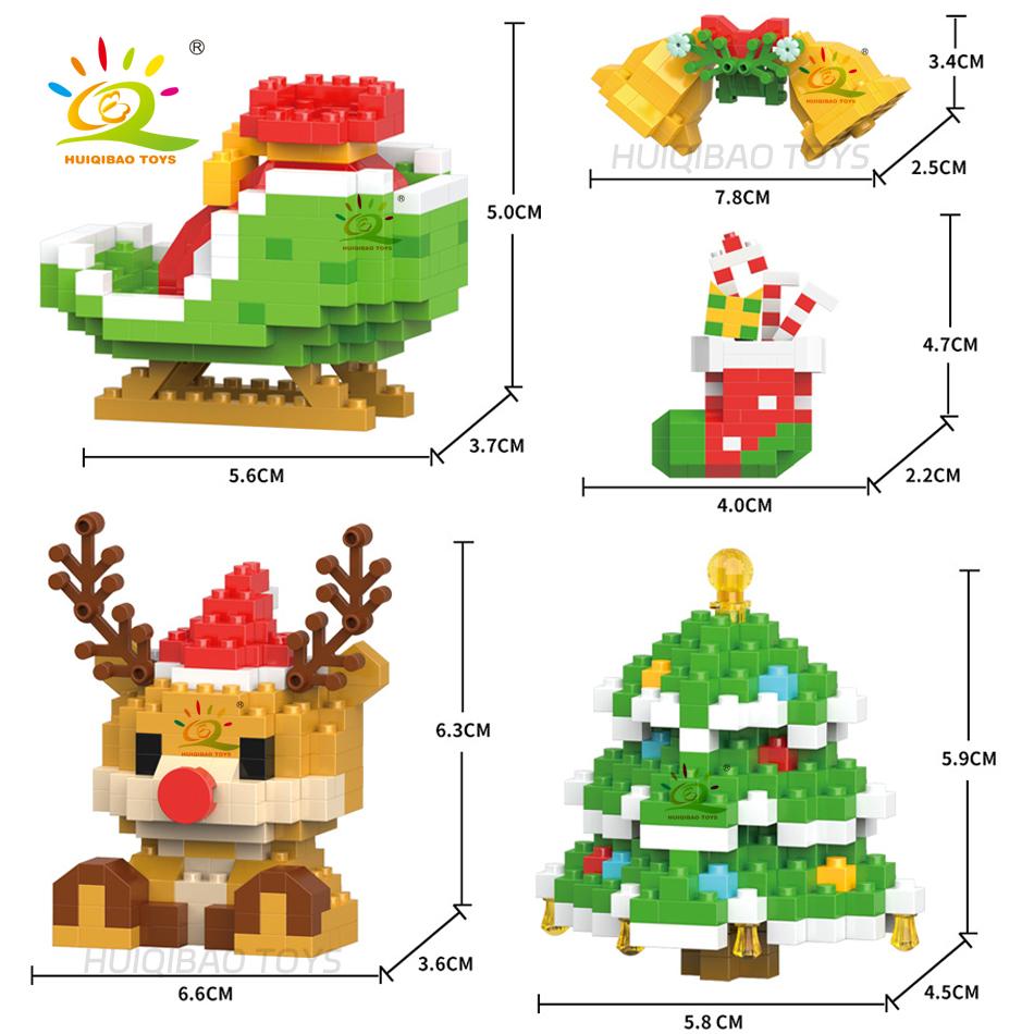 HUIQIBAO Mini Christmas Tree Santa Claus Children Train Model Micro Bricks Building Block Snowman Elk Bricks Toys New Year Gift
