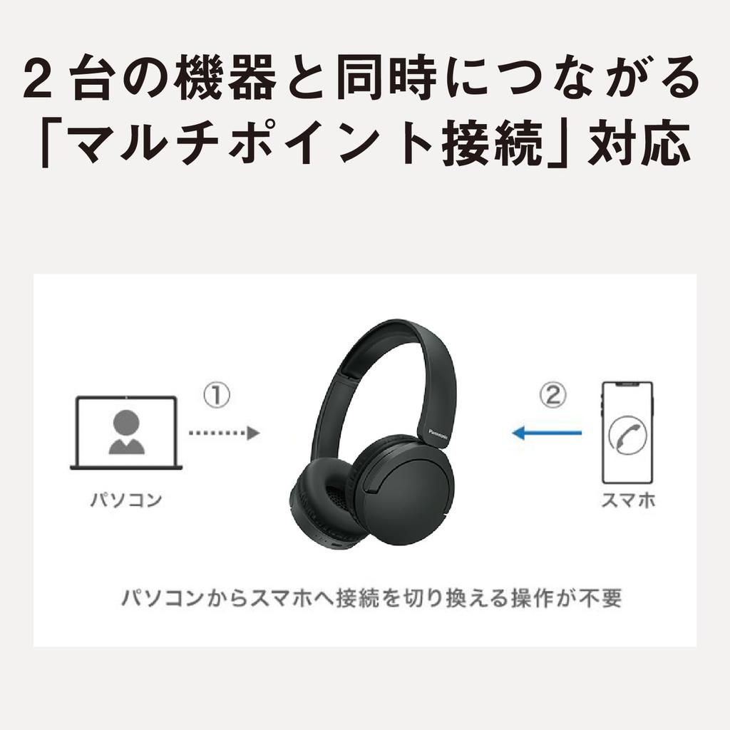 Panasonic Over-ear Headphones, Bluetooth, Multipoint, 2-Channel, Type-C, Lightweight, White, RB-HF630B-W