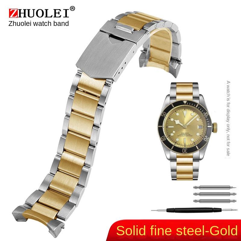 Solid curved 22mm For Tudor Black Bay 79230 79730 Heritage Chrono Watch Strap No Rivet Stainless Steel Watchband Wrist Bracelet 22mm