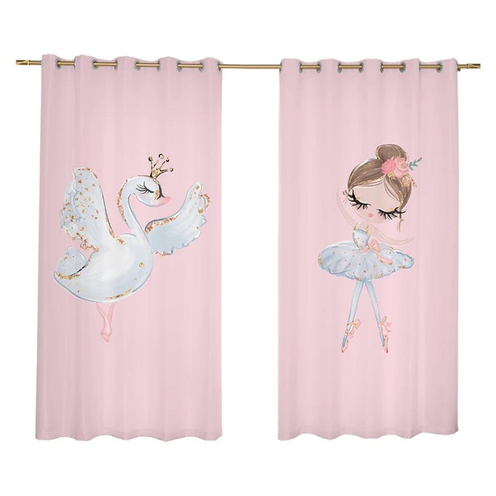 2 Panel Pink Unicorn Curtains Ballerina Girl Curtains for Kids Girls Bedroom Window Blinds Floor-to-ceiling Windows Grommet Top