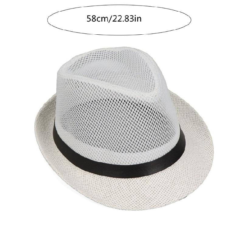 British Style Trilby Hat Straw Weaving Fedoras Hat for Gentlemen Camping Travel