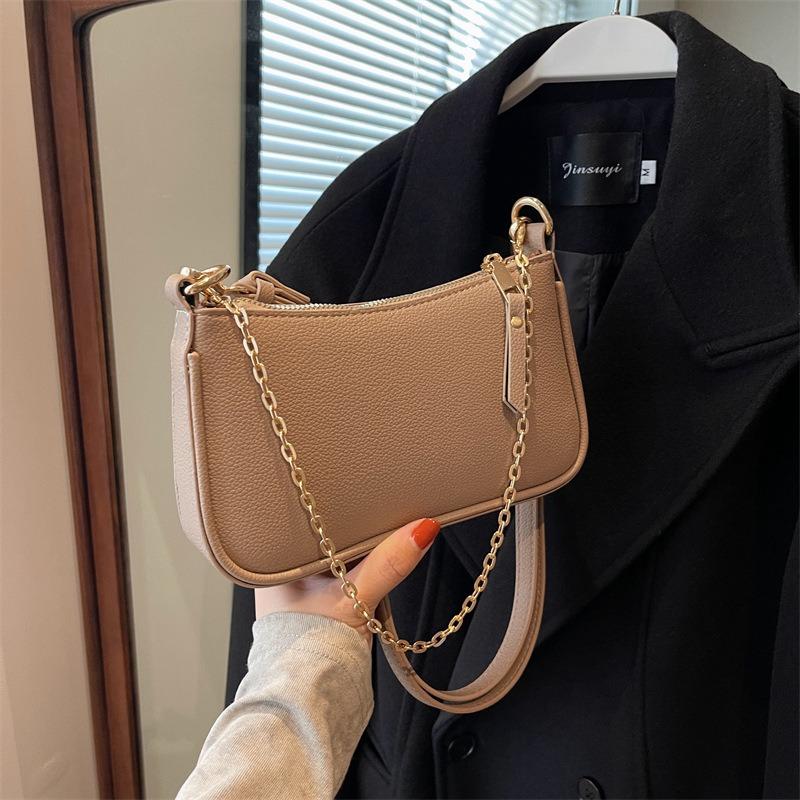 New Lychee Pattern Chain, Armpit Bag, Retro Small Square Bag for Women, One Shoulder Oblique Span Bag for Women
