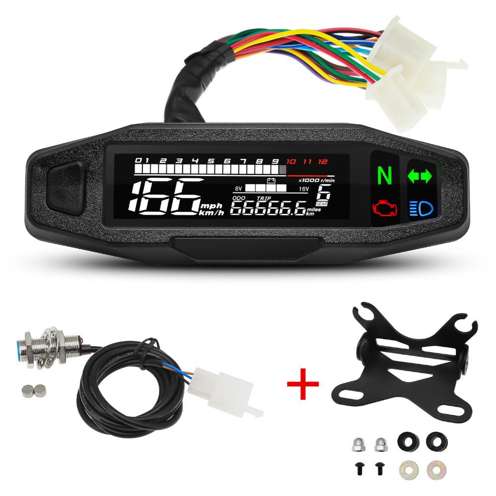 Universal Motorcycle Meter Speedometer LED Digital Dashboard 12000RPM Gauge Tachometer Panel Motor Odometer Display Y Bracket