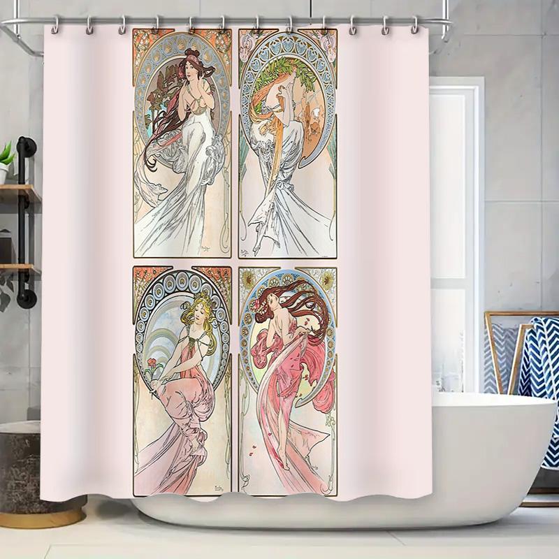 

Vintage Art Nouveau Waterfall Shower Curtain Botanical Floral Pattern Bathroom Decor Elegant Backdrop Nature Landscape Home Text 90x180cm