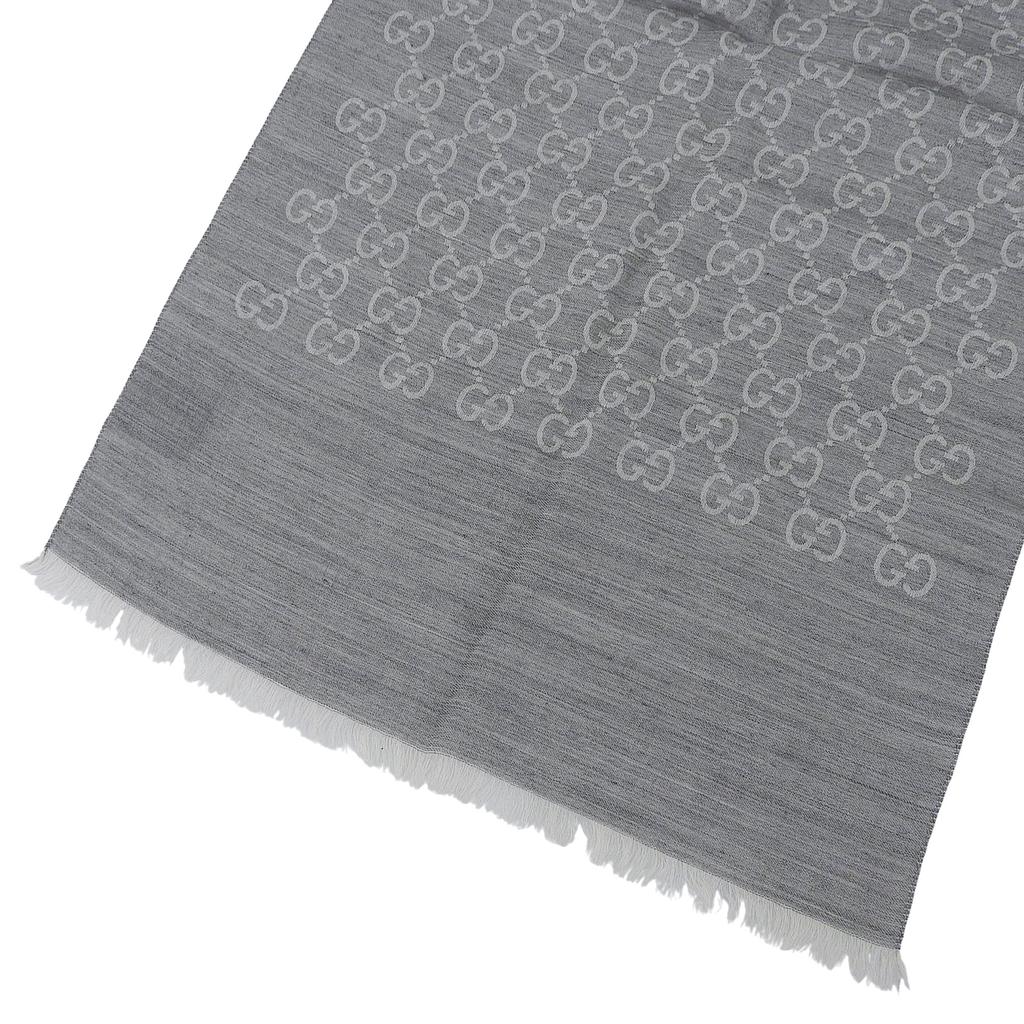 Excellent GUCCI Stall GG pattern with fringe gray wool Women Used