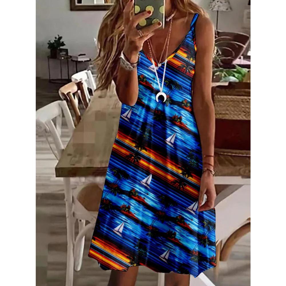 Elegante Vestito Canotta da Donna Stampato per Primavera ed Estate