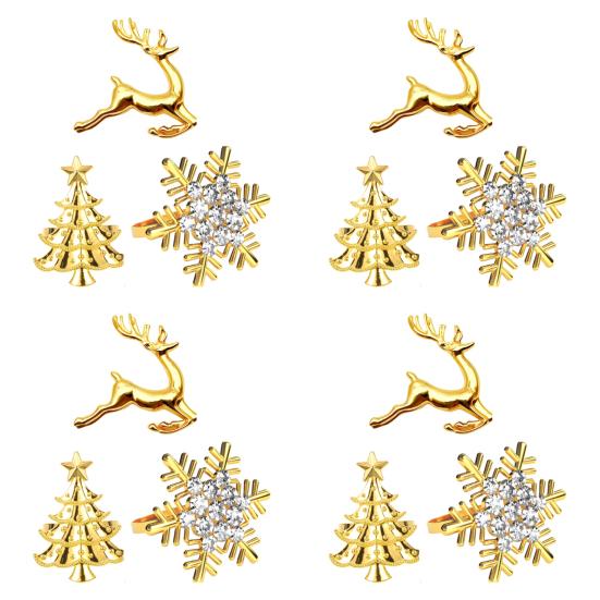 Yousheng Christmas Napkin Rings Alloy Snowflake Elk Tree Napkin Holders Decorative Napkin Rings for Holiday Dining Table Decoration