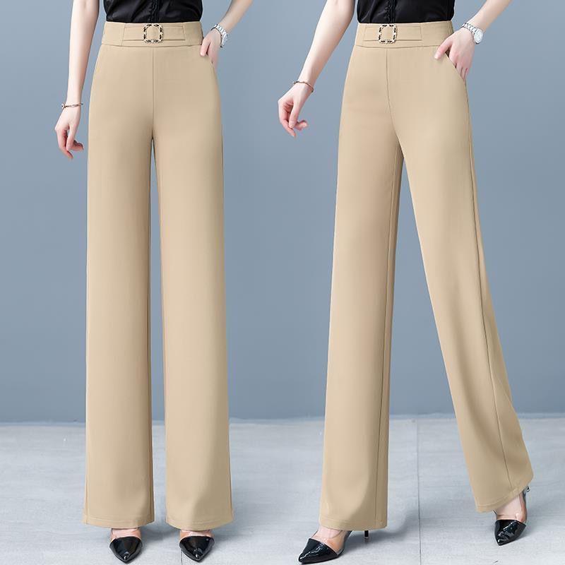 Women's Loose Summer High-Waist Slimming Wide-Leg Straight Pants - Solid Color with Excellent Drape