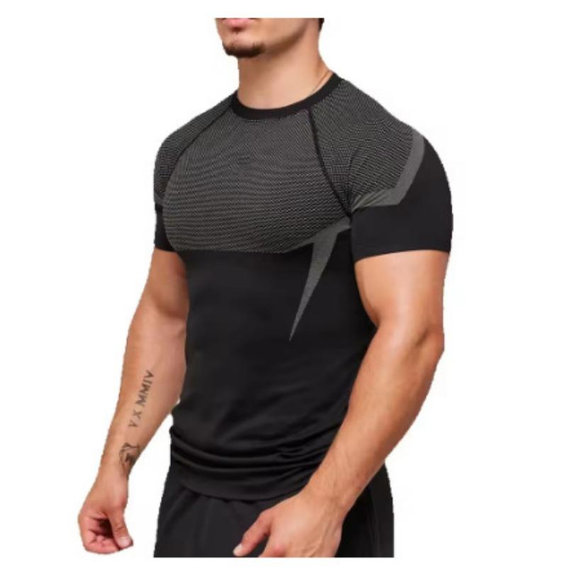 Maglietta a Compressione Color Block da Uomo, Top Traspirante in Rete a Maniche Corte per Allenamento in Palestra