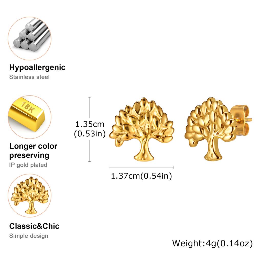 Stainless Steel Tree of Life Stud Earrings for Women Mini Gold Color Minimalist Earring Fashion Jewelry Gift 2026 Trend