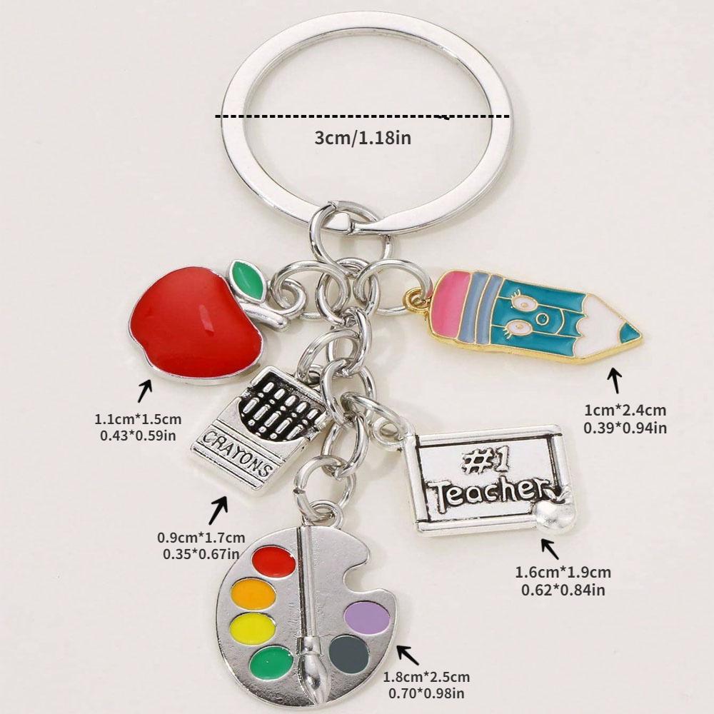 Drip Oil Pencil Red Apple Drawing Board Keychain Gift To Teacher Classmate Keychain Graduation Season Keychain