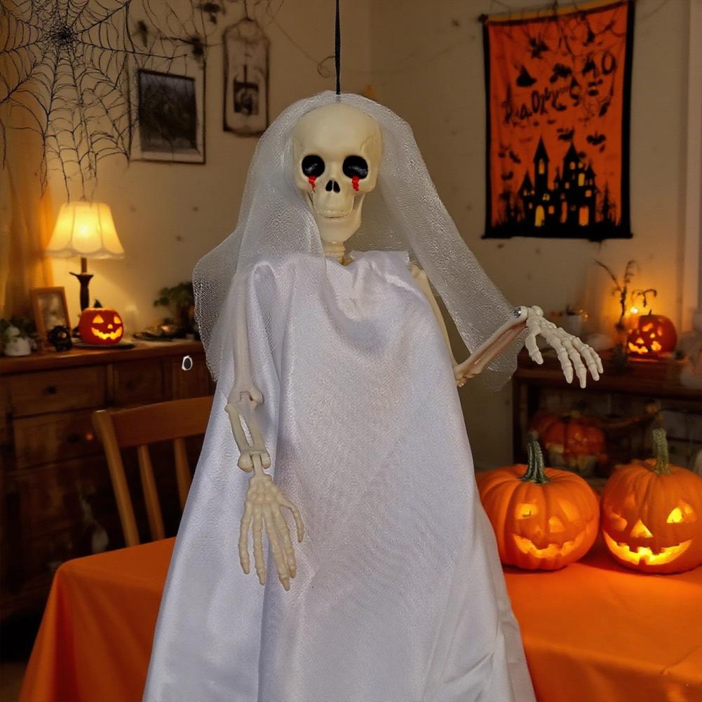 Halloween Ghost Decoration Spooky Ghost Bride Halloween Decoration Realistic Haunted House Prop with Lanyard