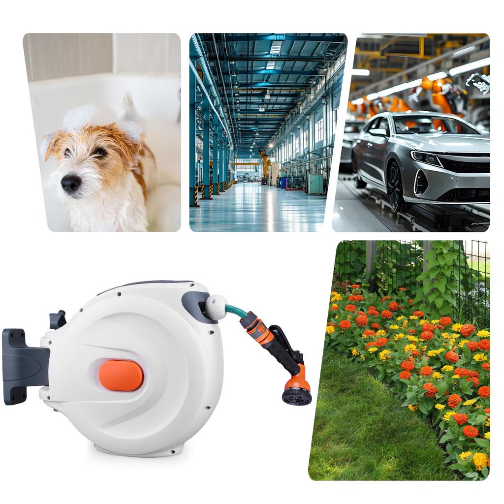65 Ft Retractable Garden Hose Reel Telescopic Water Hose Reel Slow Return System 180 Degree Swivel Bracket for Car Washing