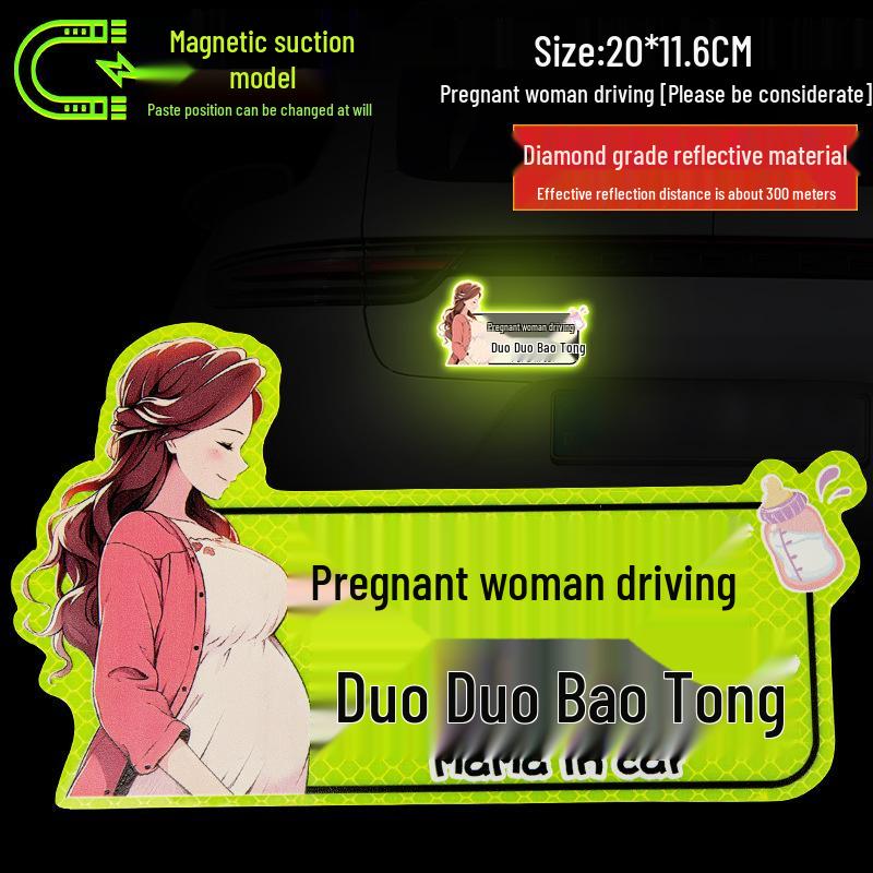 Reflective Magnetic Car Sticker for New Female or Pregnant Drivers - Baby on Board