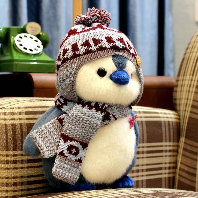 Japanese little penguin doll cute christmas scarf hat soothing doll plush toy girls children