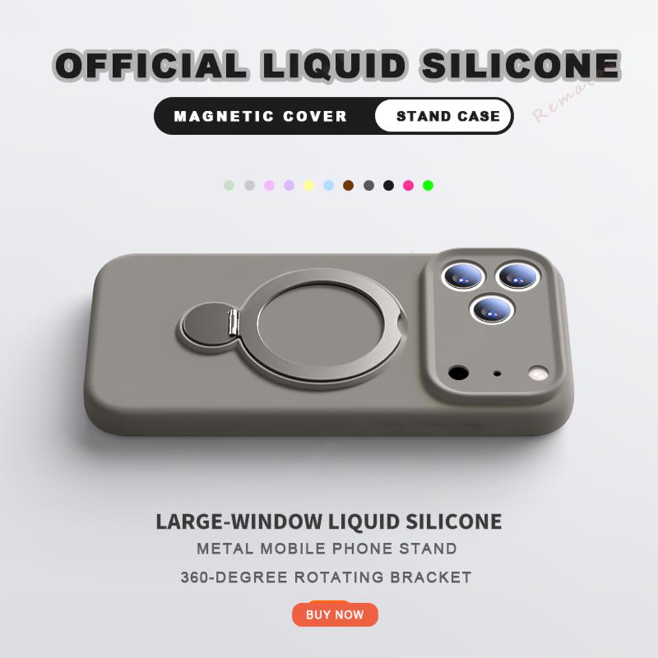 

For Magsafe Liquid Silicone Phone Case For iPhone 17 Pro Max Air 15 14 Plus 11 13 12 16 Pro Magnetic Ring Stand Protection Cover iPhone 13