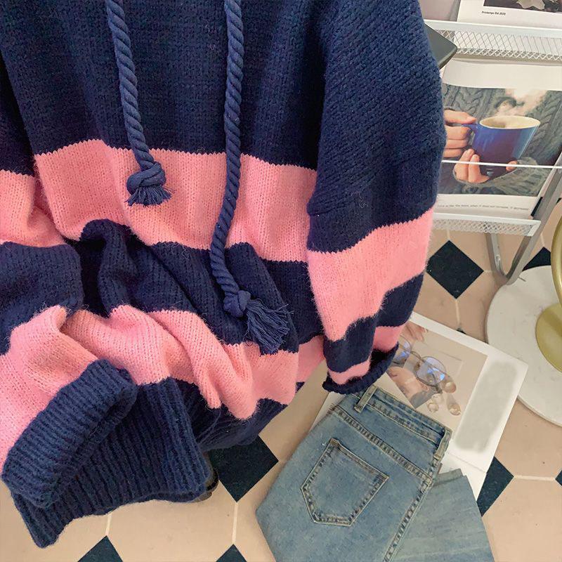 Korean Loose Hooded Sweater for Women 2023 Autumn and Winter Westernization Age Reducing Mid Length Sweater Pullover Female Tops