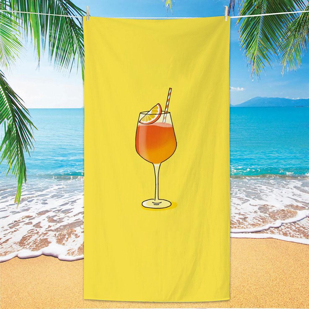 Orange Cocktail Polyester Beach Towel Summer Drink Printed Bath Towel Quick Dry Sand Free for Pool Party Holiday Seaside Spa