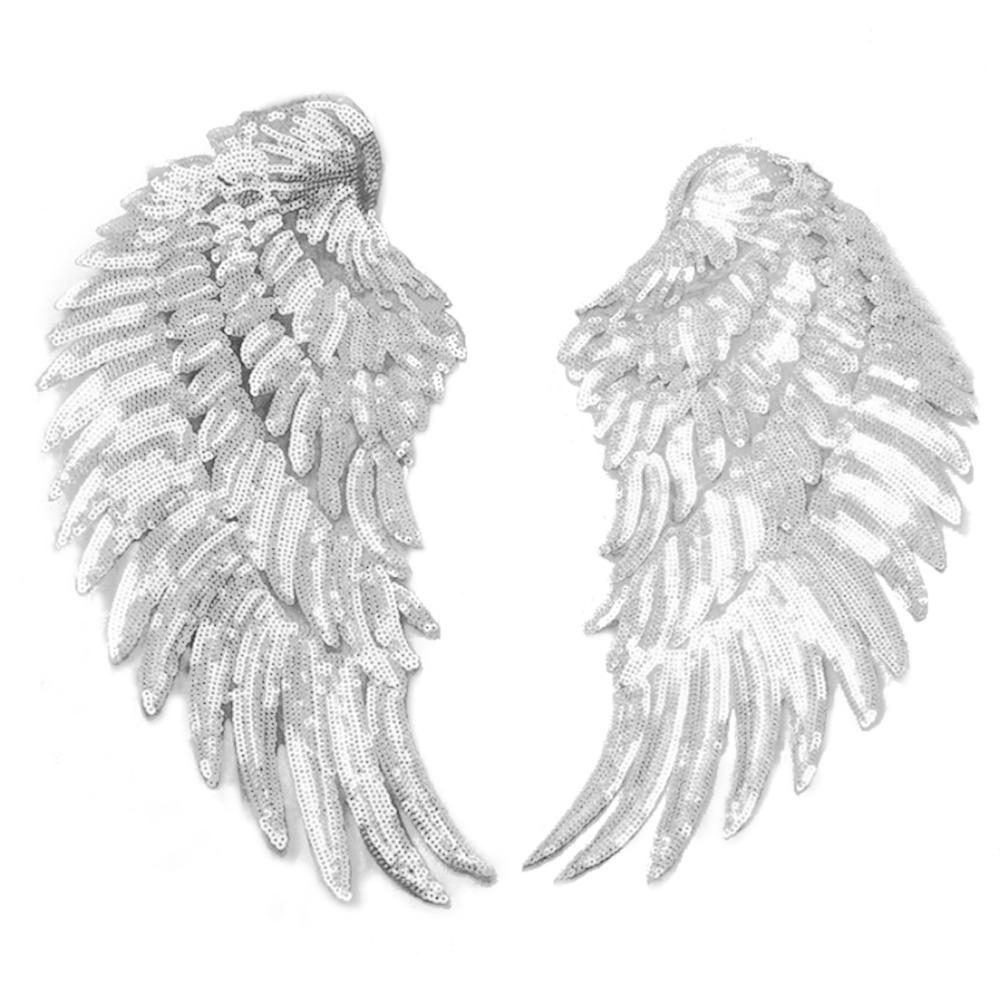 Sequin Appliques Angel Wings Patches Silver Embroidered Patches Sequin Patches  DIY Clothes