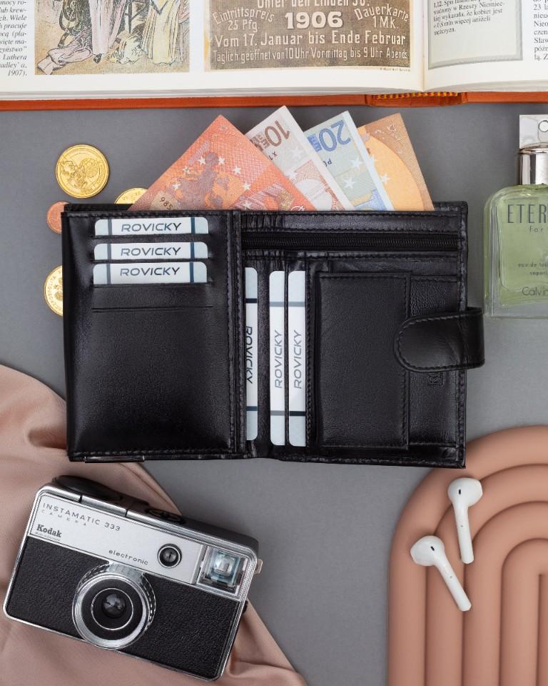 Carteira de Couro Masculina RM-06L-BCF-BP-9564 Preta