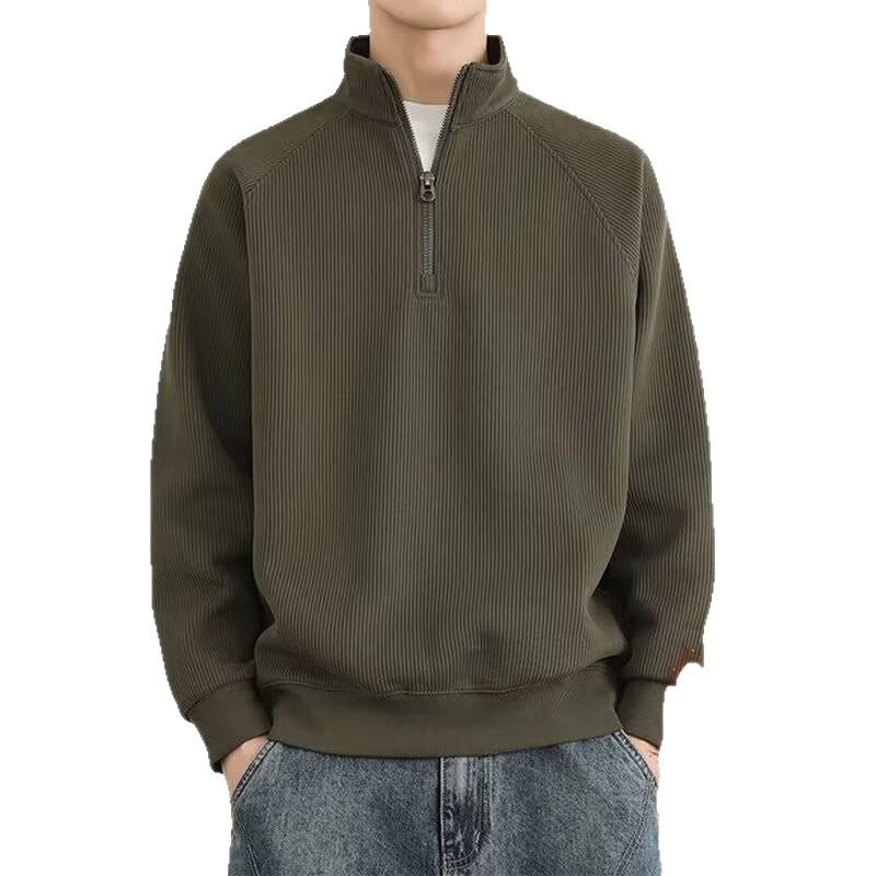 Men's Trendy Half-Zip Stand Collar Fleece Sweatshirt - Winter Thick, Casual Base Layer