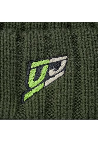 UJACK Knit Beanie, Striped Knit, Camping, Outdoor, Tactical, Velcro, One Size Fits All, Stretch Fabric (Olive)