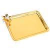 Plateau de service de table Européen   Léger Luxe Décoratif Rectangulaire Plateau de service alimentaire avec décor floral pour Salon KTV Hôtel Or