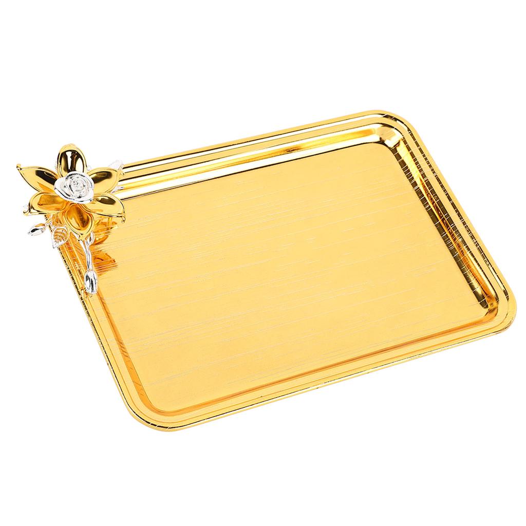 Plateau de service de table Européen Léger Luxe Décoratif Rectangulaire Plateau de service alimentaire avec décor floral pour Salon KTV Hôtel Or