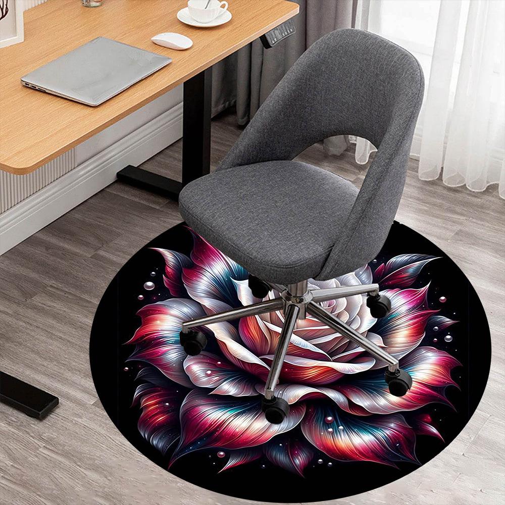 1pc Rose Flower Round Chair mat Area Rug - Non-Slip, Floor Mat for Office, Bedroom, and Indoor Decor -1002184