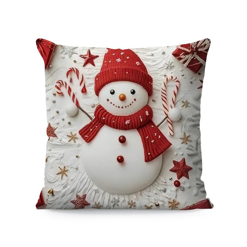 Hot Sale Blue Snowman & Santa Christmas Pillowcase - Festive Sofa Cushion Cover