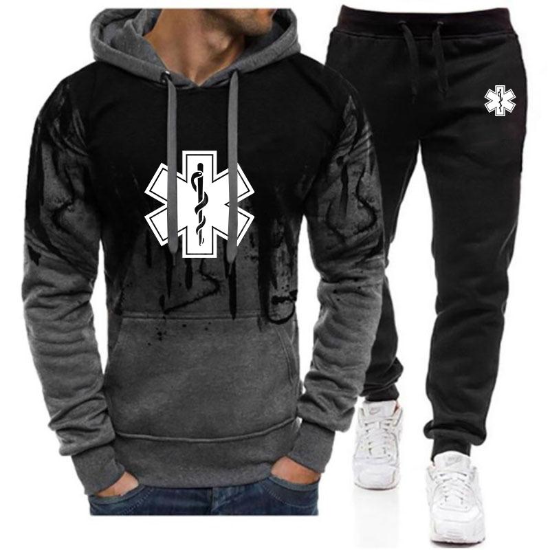 

2023 мужские новые толстовки скорой медицинской помощи скорой медицинской помощи High Street градиентного цвета, повседневные спортивные пальто в стиле хип-хоп + брючные костюмы