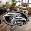 Majestic Eagle Duo In Geometric Frame Print Round Rug, Living Room, Bedroom, Playroom Carpet, Non Slip Floor Mat, Gift