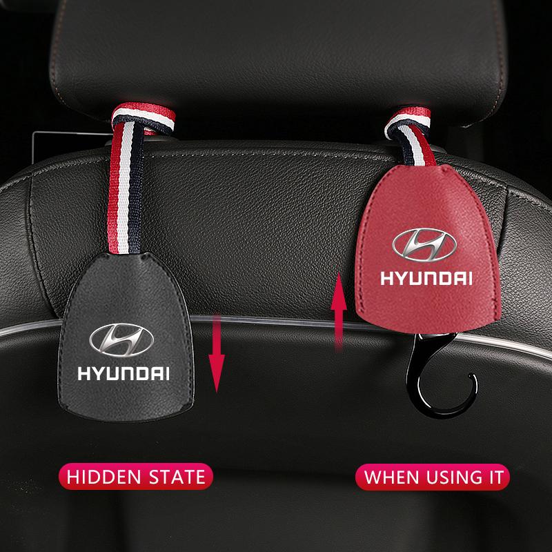 1Pcs PU Leather Car Seat Back Hooks Accessories For Hyundai I10 Elantra Getz Sonata XG Terracan Coupe Trajet Matrix Emblem AH4