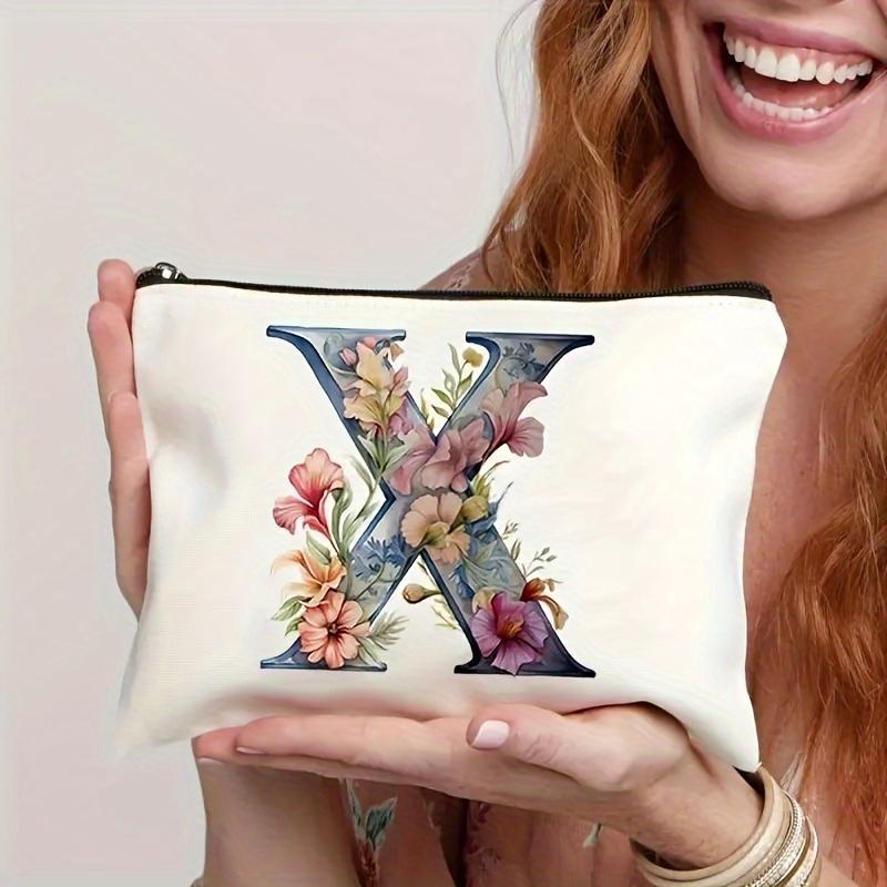 1pc Floral Alphabet Cosmetic Bag -Perfect For Travel, Weddings, And Bachelorette Parties For Bridesmaids And Maid Of Honor