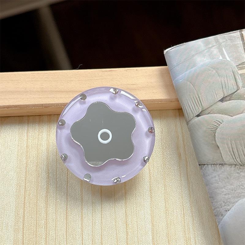 Solid Color Round Ring Flower Mirror Mobile Phone Airbag Holder Paste Retractable Desktop Female Gift