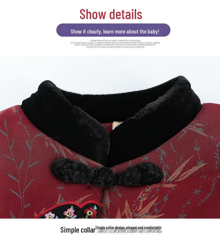 Elderly Women's Winter Cotton Jacket, Grandma’s Plus Velvet Thickened Tang Suit, Warm Stand Collar Outerwear for 70-Year-Olds