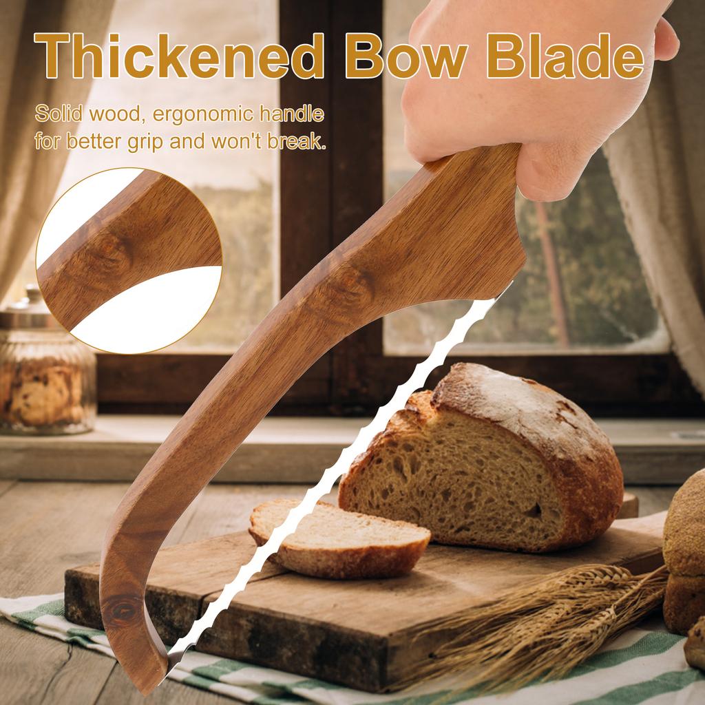 Wooden Bread Bow Knife Serrated Bread Bow Cutter Stainless Steel Sourdough Bread Knife Professional Bread Knife Cake Cutting
