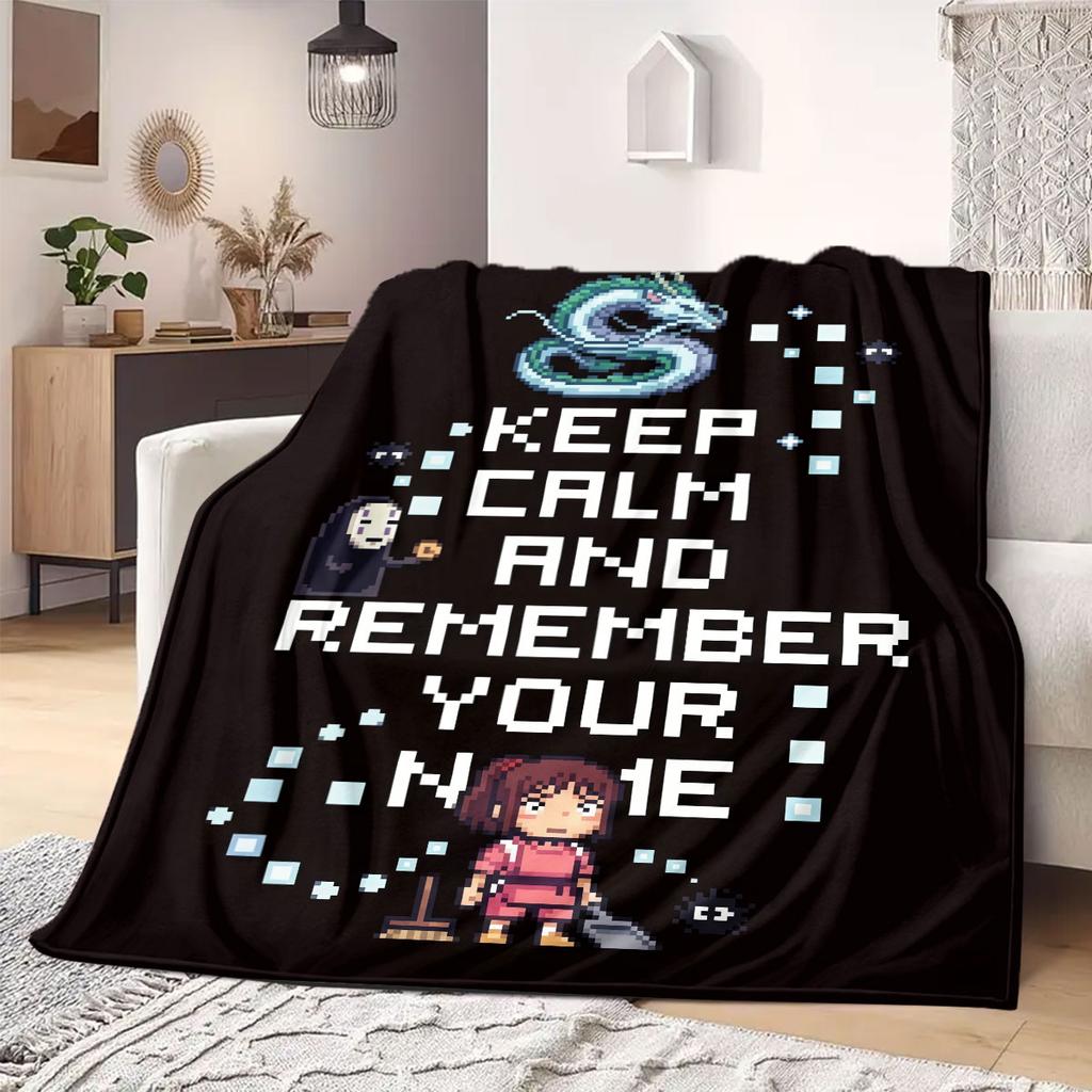Spirited Away Iconic 2D Print Flannel Blanket, Anime Cartoon Figures for Bed, Warm Decor Travel Essentials_LIAN